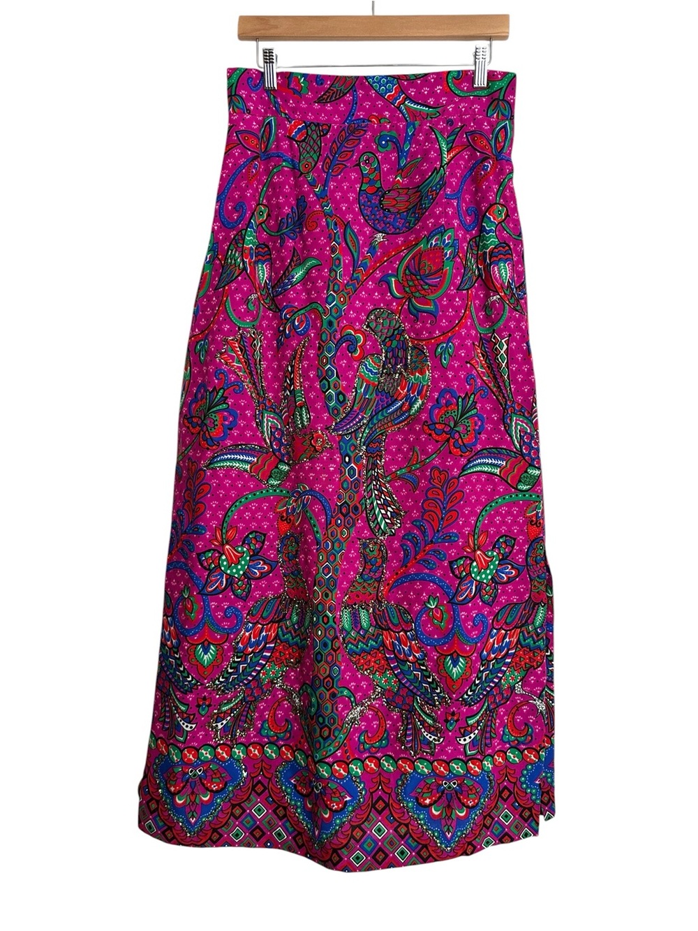 Vintage Malbe Original Maxi Skirt Pink Psychedelic Bird Print Boho Hippie 10